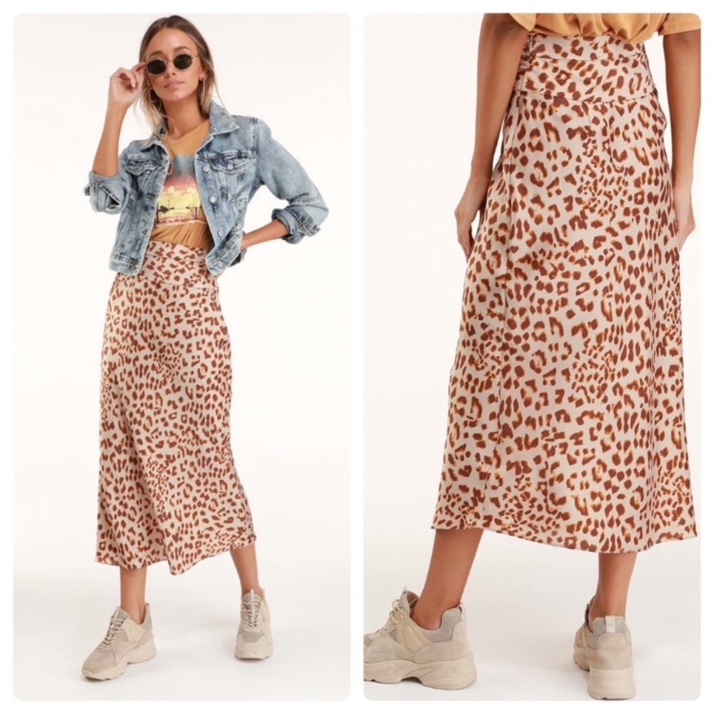 New Free People Normani Leopard Midi Skirt